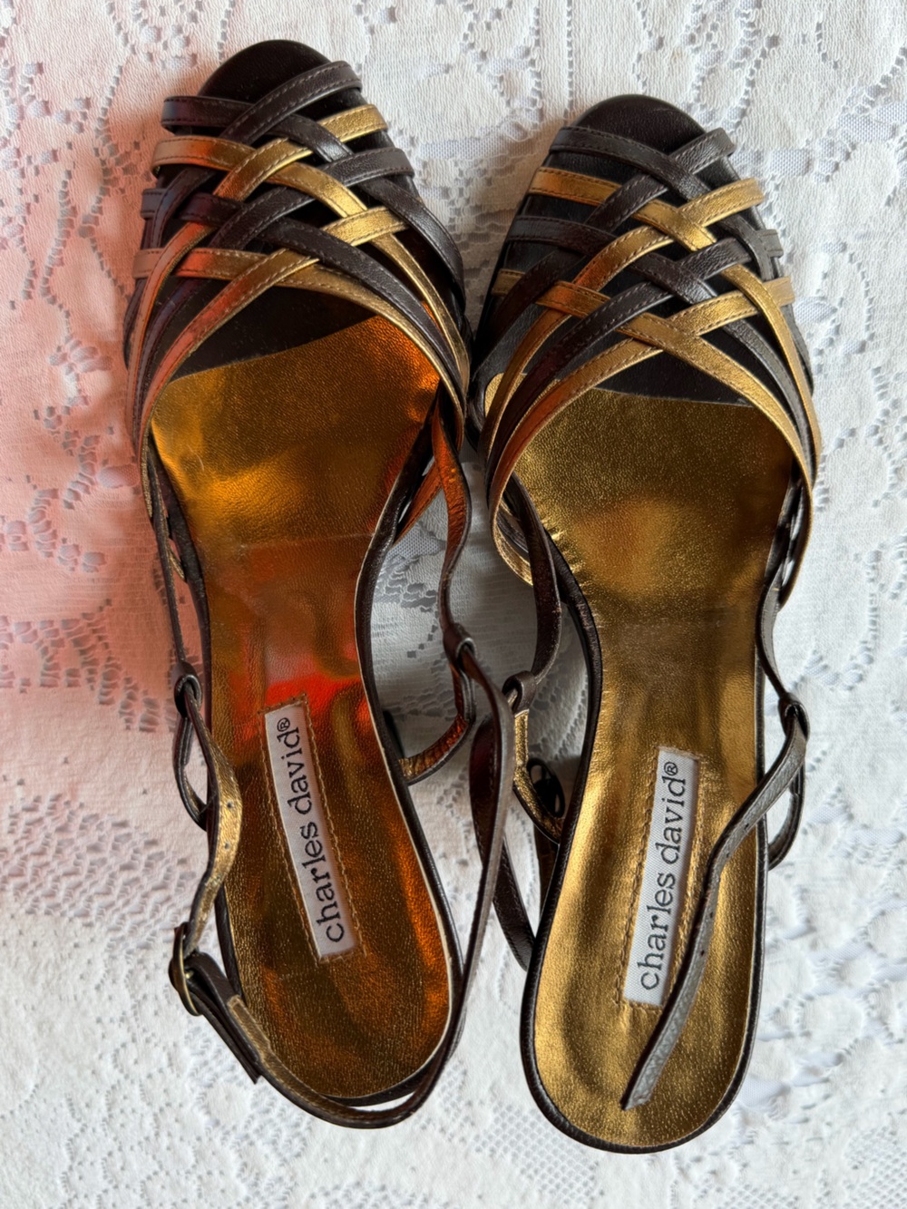 NWT Charles David Gold Strappy High Heels